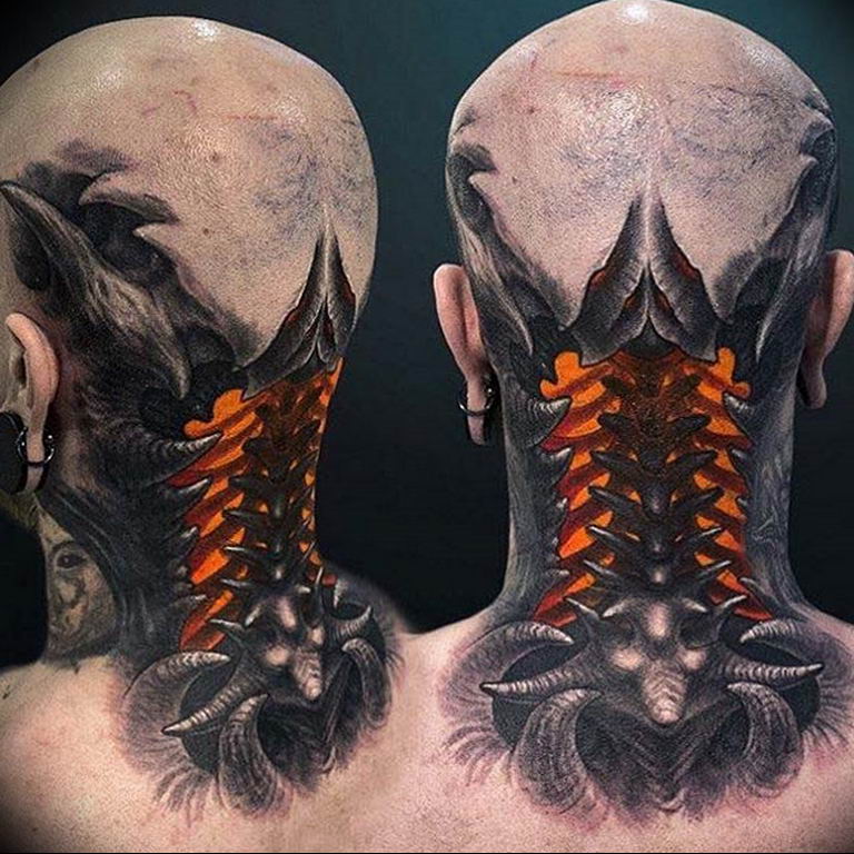 Photo tattoo on the neck of biomecha 30.07.2019 №001 - biomechanics tattoo - tattoovalue.net