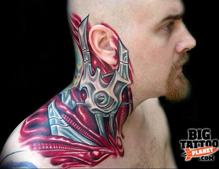 Photo tattoo on the neck of biomecha 30.07.2019 №013 - biomechanics tattoo - tattoovalue.net