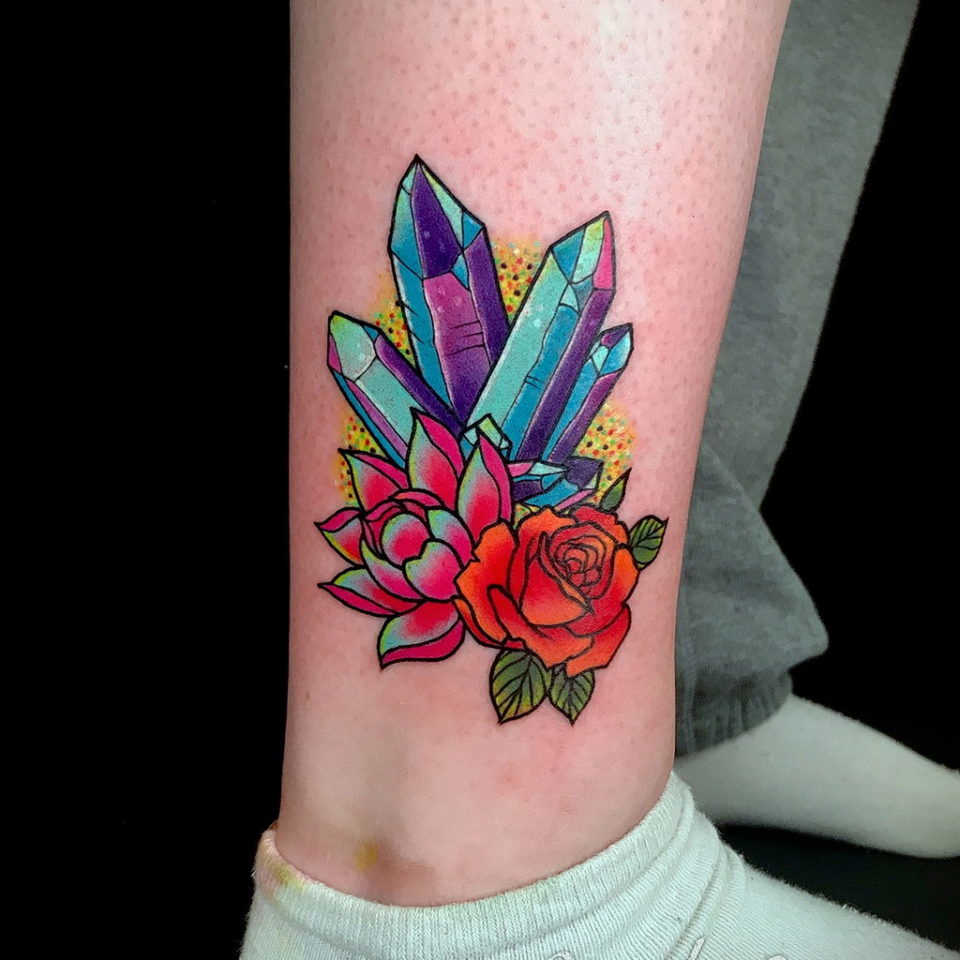 tattoo crystal and rose. tattoo crystal. sleeves tattoo crystal. tattoo...