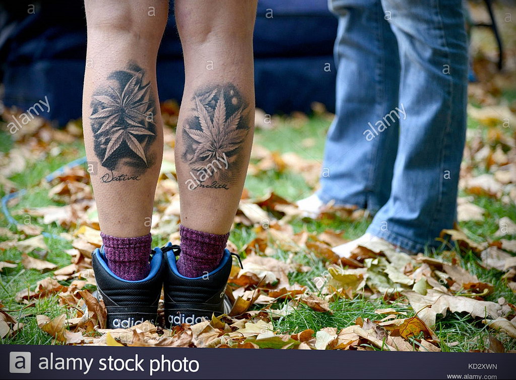 hemp leg tattoo 30.09.2019 №003 -hemp (MARIJUANA) tattoo- tattoovalue.net