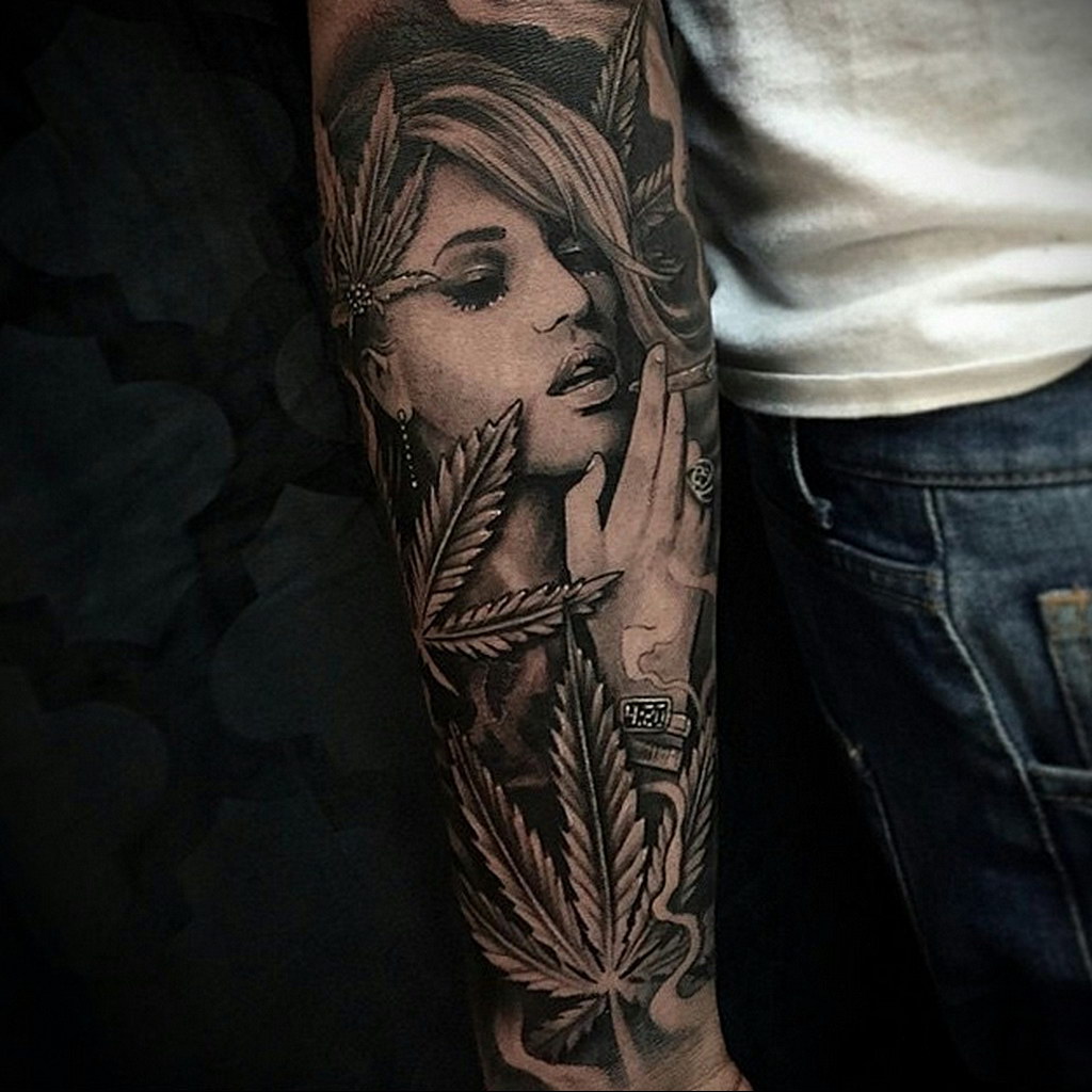 TATTOO HEMP (MARIJUANA). tattoo on the arm of marijuana 30.09.2019 № 004 -h...