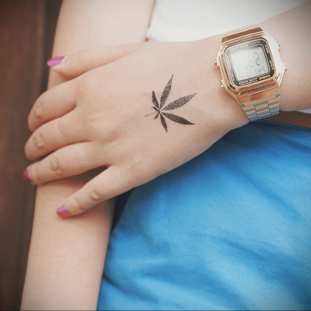 tattoo on the arm of marijuana 30.09.2019 №023 -hemp (MARIJUANA) tattoo- tattoovalue.net