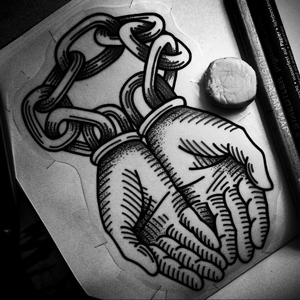 An example of an interesting drawing of a shackle tattoo 07.10.2019 №011 - tattoovalue.net