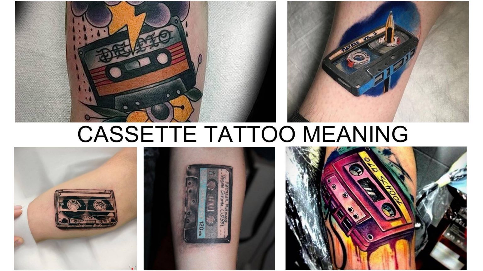 Cassette tattoo meaning features, photo examples, sketches, facts