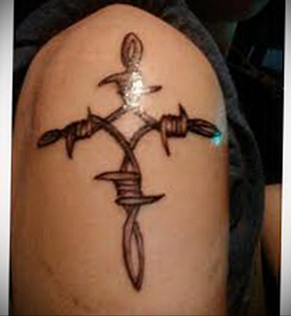 Barbed Wire Cross Tattoo On Back