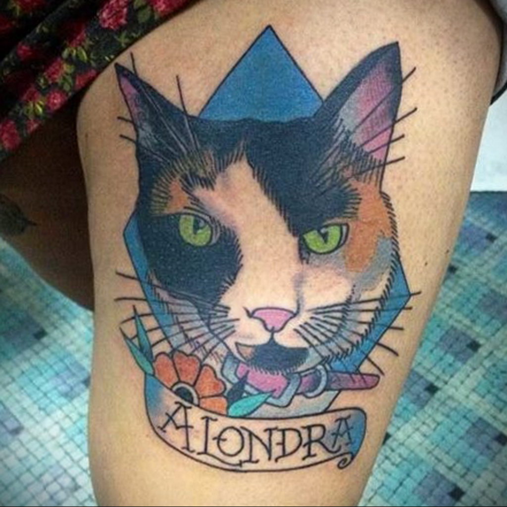 cat tattoo on hip 03.12.2019 №020 -cat tattoo- tattoovalue.net
