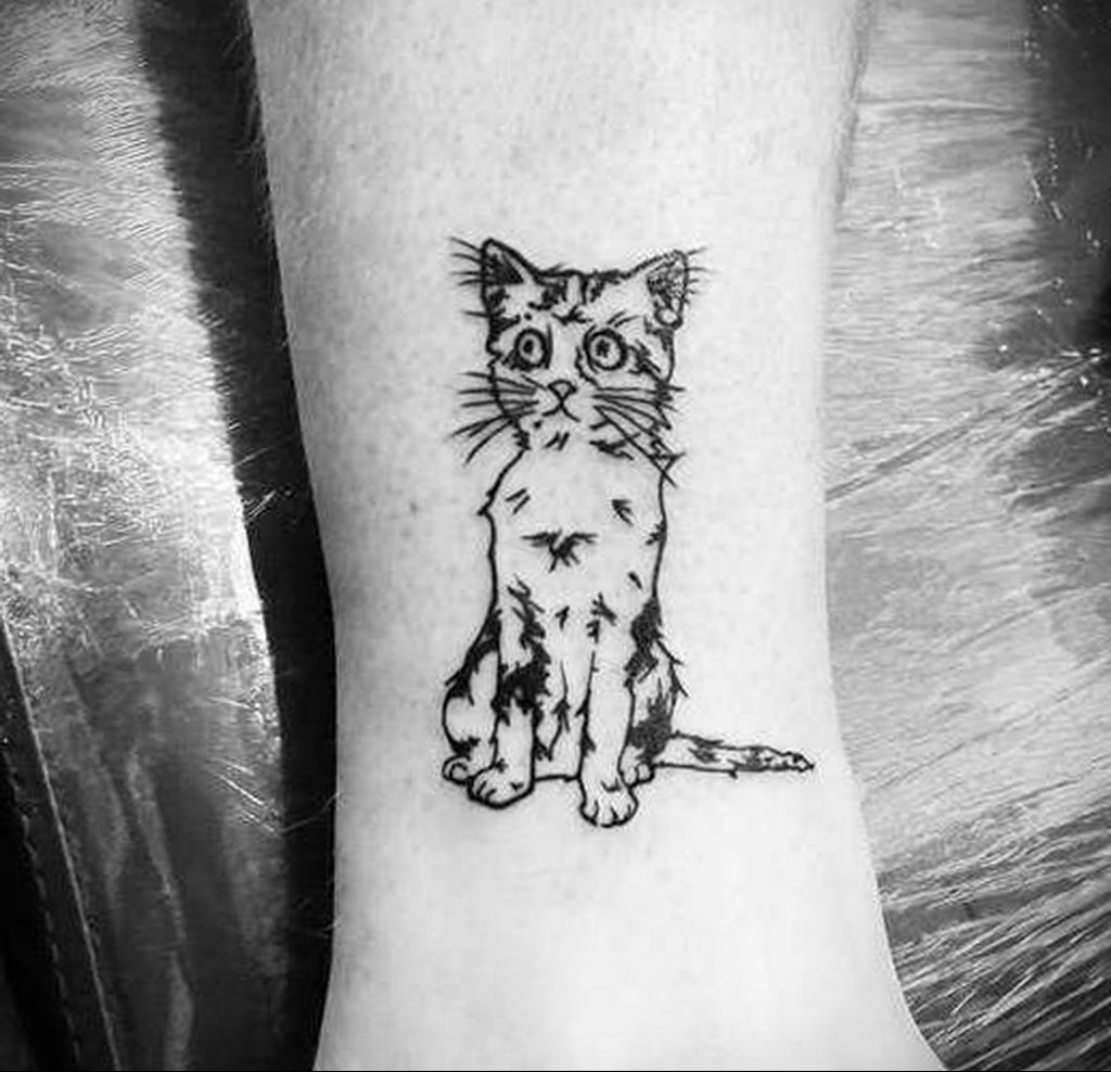 cat tattoo on leg 03.12.2019 №003 -cat tattoo- tattoovalue.net