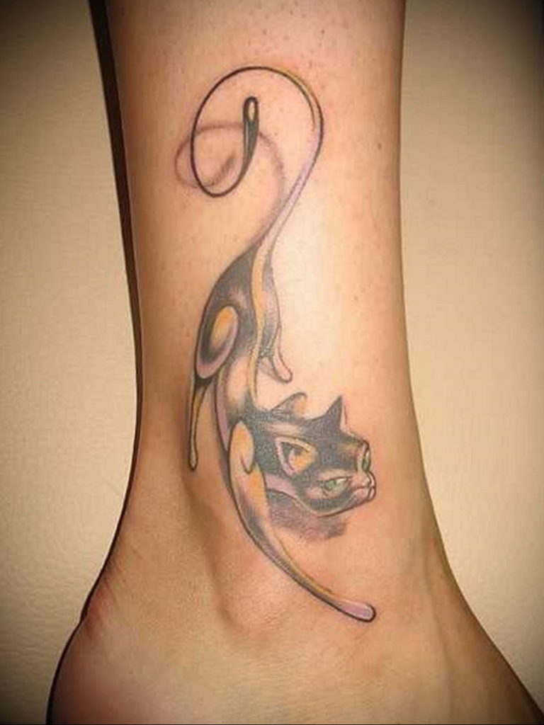 cat tattoo on leg 03.12.2019 №005 -cat tattoo- tattoovalue.net