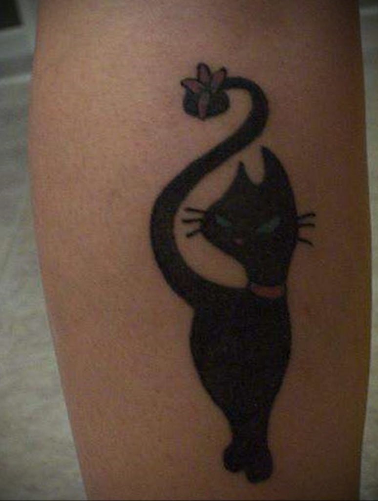 cat tattoo on leg 03.12.2019 №012 -cat tattoo- tattoovalue.net