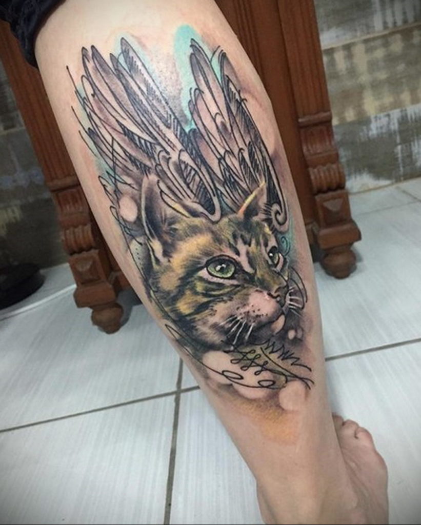 cat tattoo on leg 03.12.2019 №024 -cat tattoo- tattoovalue.net