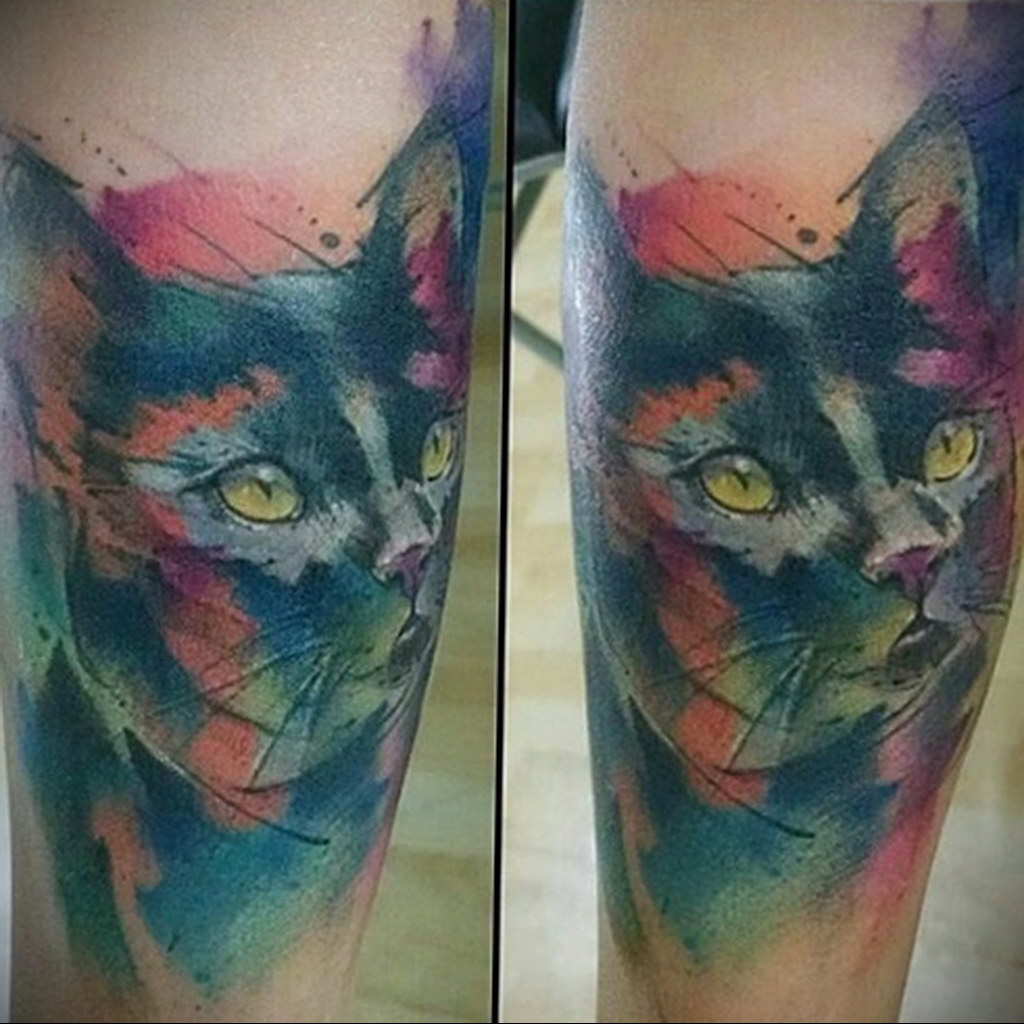 cat tattoo on leg 03.12.2019 №025 -cat tattoo- tattoovalue.net
