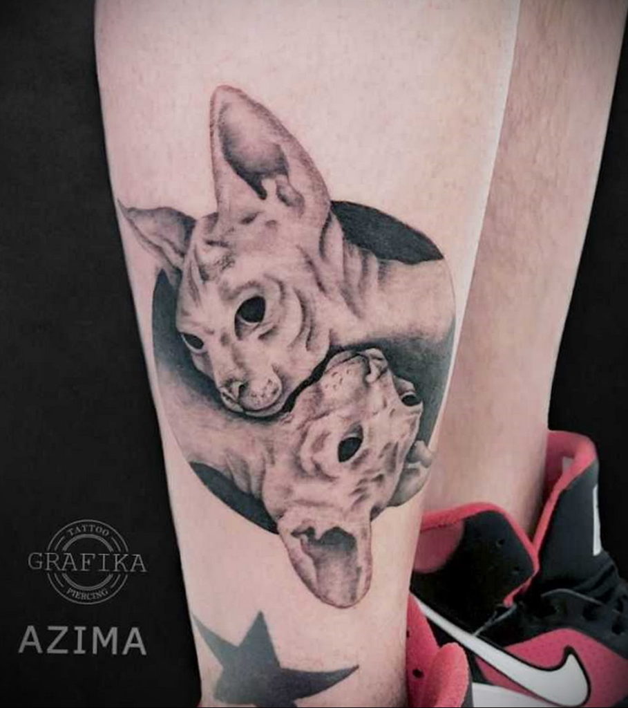 cat tattoo on leg 03.12.2019 №029 -cat tattoo- tattoovalue.net