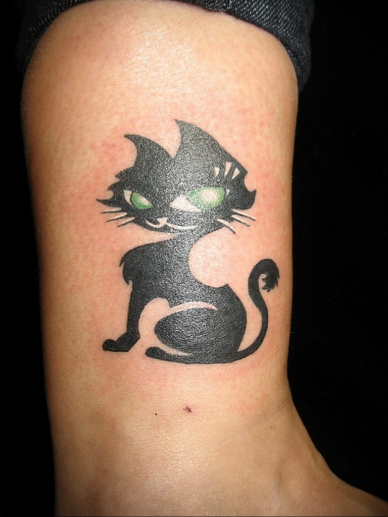 cat tattoo on leg 03.12.2019 №033 -cat tattoo- tattoovalue.net