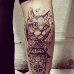 cat tattoo on leg 03.12.2019 №034 -cat tattoo- tattoovalue.net