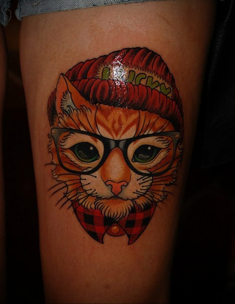 cat tattoo on leg 03.12.2019 №039 -cat tattoo- tattoovalue.net