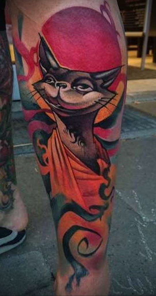 cat tattoo on leg 03.12.2019 №040 -cat tattoo- tattoovalue.net