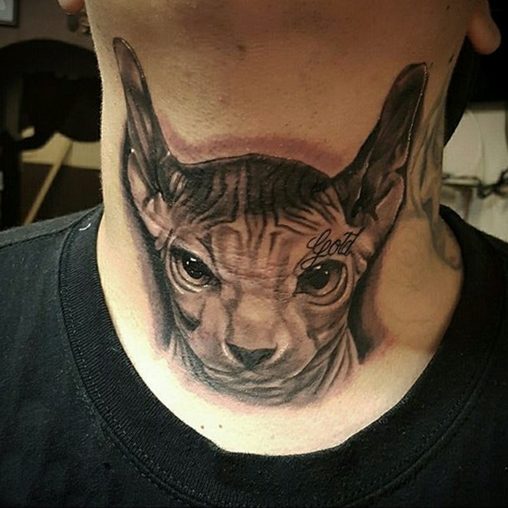 realistic color cheshire cat tattoo on neck by Sorin Gabor  Tattoos