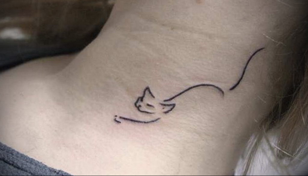 cat tattoo on the neck 03.12.2019 №009 -cat tattoo- tattoovalue.net