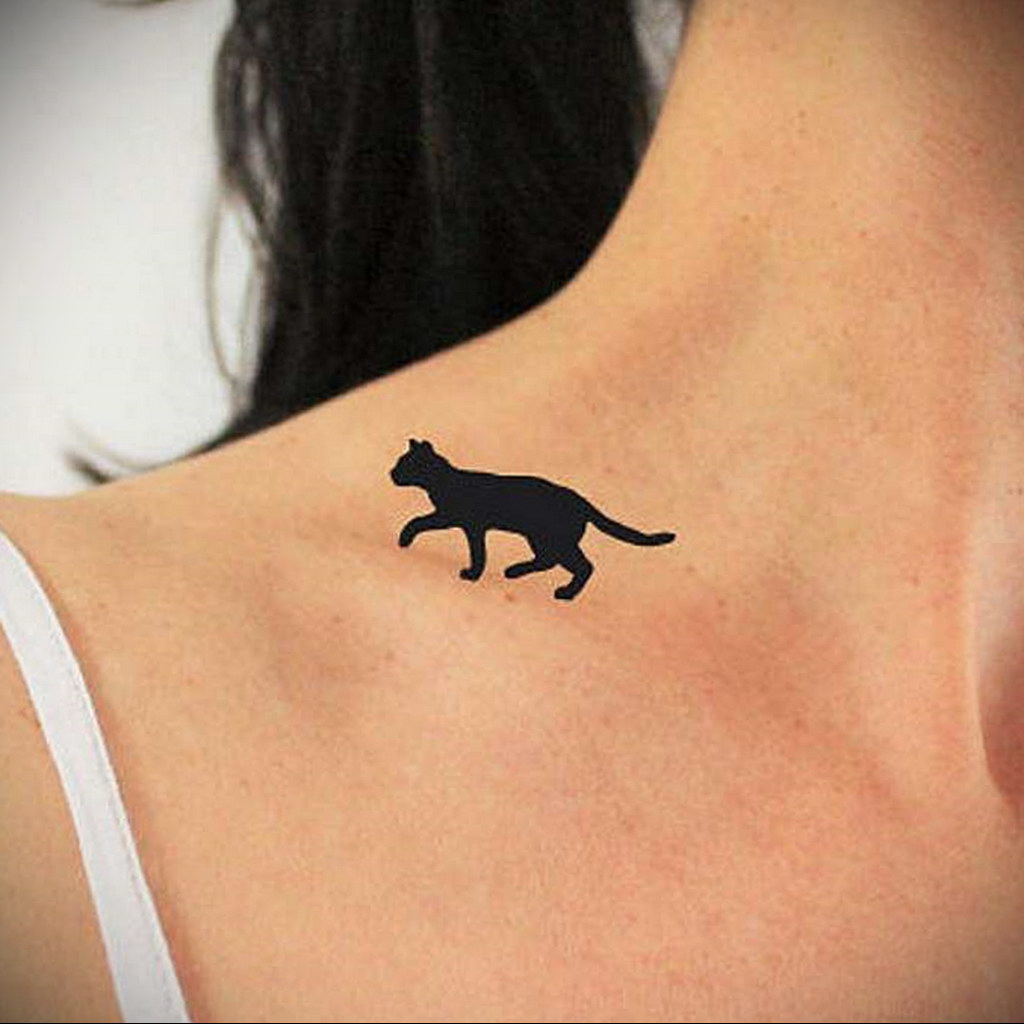 cat tattoo on the neck 03.12.2019 №011 -cat tattoo- tattoovalue.net