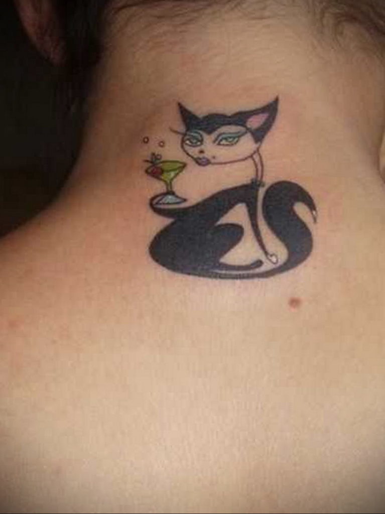 cat tattoo on the neck 03.12.2019 №014 -cat tattoo- tattoovalue.net