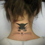 cat tattoo on the neck 03.12.2019 №016 -cat tattoo- tattoovalue.net