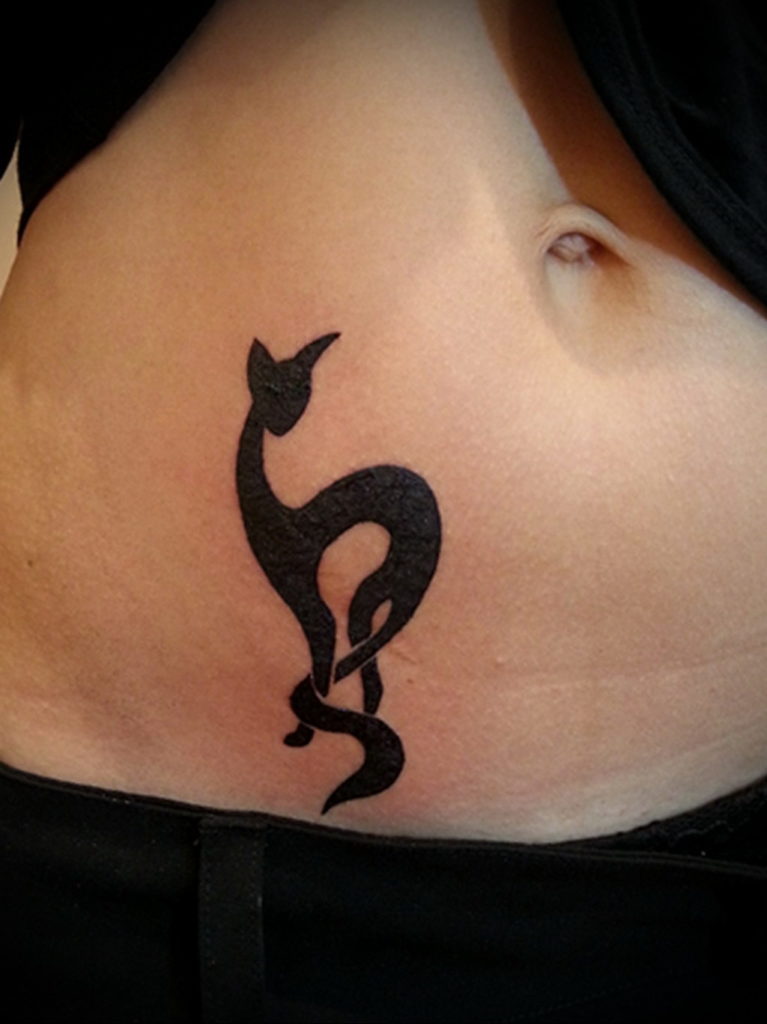 cat tattoo on the stomach 03.12.2019 №004 -cat tattoo- tattoovalue.net