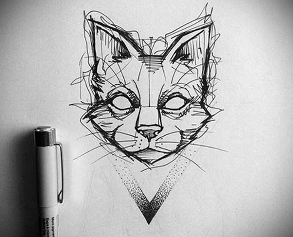 cat tattoo sketches 03.12.2019 №046 -cat tattoo- tattoovalue.net