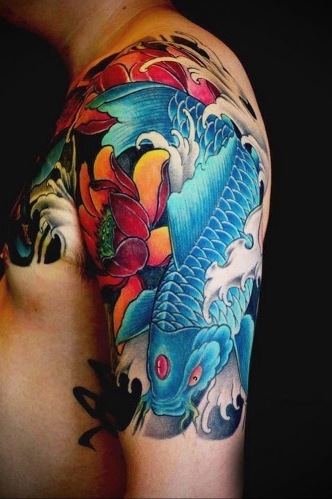 Black Lotus Tattoo Gallery  The blue koi is often very masculine and can  be associated with reproduction It can also represent peace tranquility  and calmness Done by Declan Sweeney thankyou blacklotus 