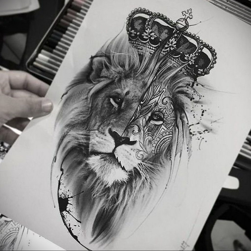 lion tattoo with crown 08.12.2019 №029 -tattoo crown- tattoovalue.net