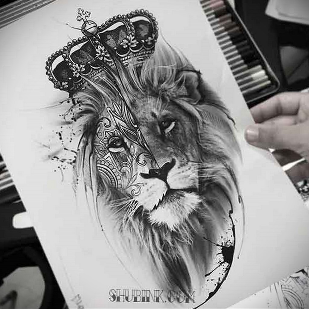 lion tattoo with crown 08.12.2019 №046 -tattoo crown- tattoovalue.net