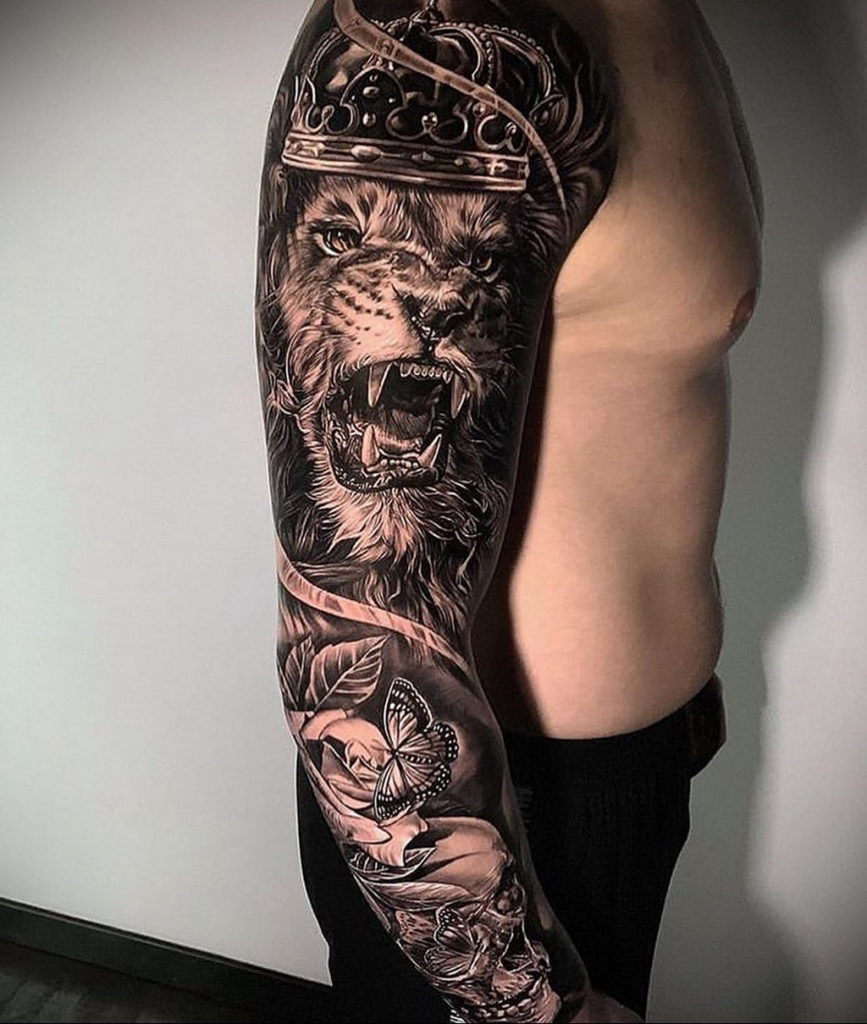 lion tattoo with crown 08.12.2019 №077 -tattoo crown- tattoovalue.net