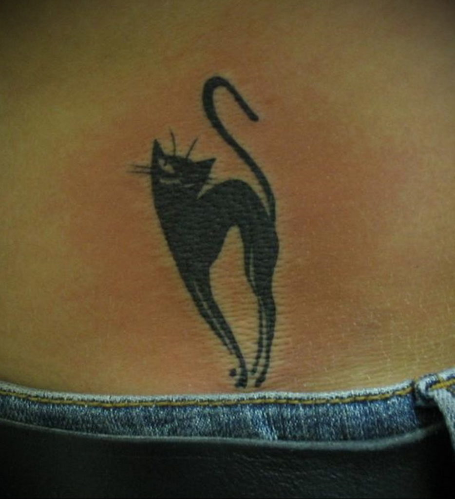 tattoo cat on the lower back 03.12.2019 №003 -cat tattoo- tattoovalue.net