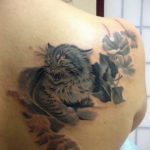 tattoo cat on the shoulder blade 03.12.2019 №008 -cat tattoo- tattoovalue.net