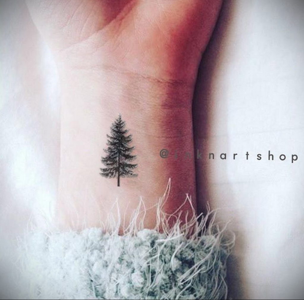 tattoo fir tree on hand 25.11.2019 №003 -tattoo spruce- tattoovalue.net