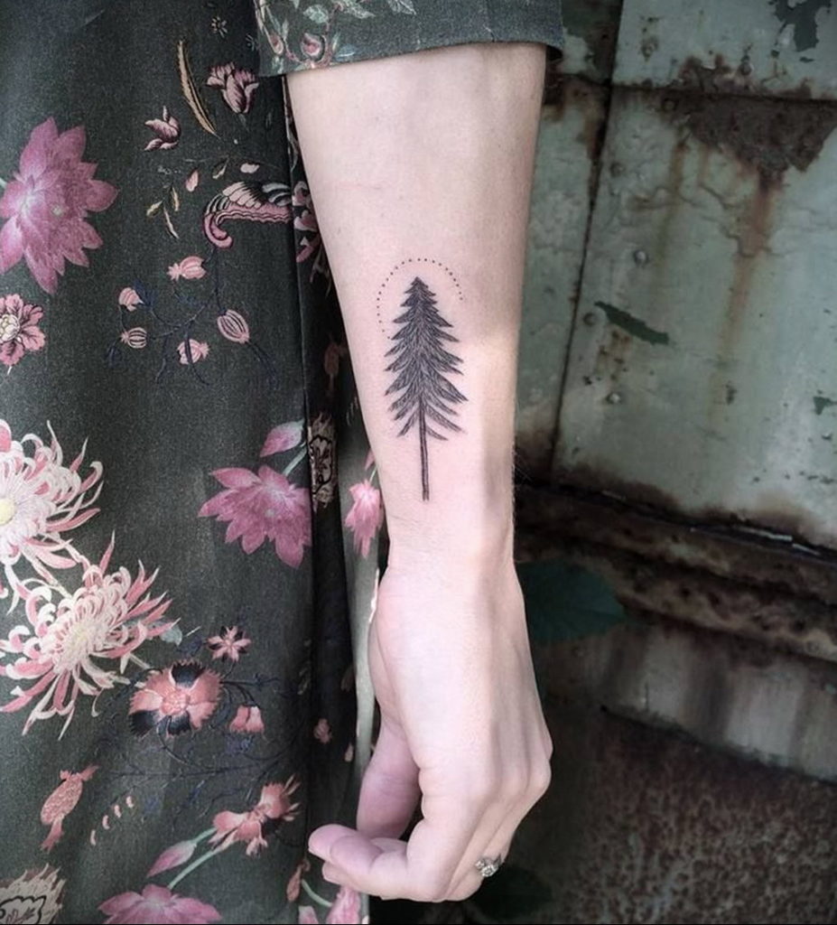 tattoo fir tree on hand 25.11.2019 №007 -tattoo spruce- tattoovalue.net