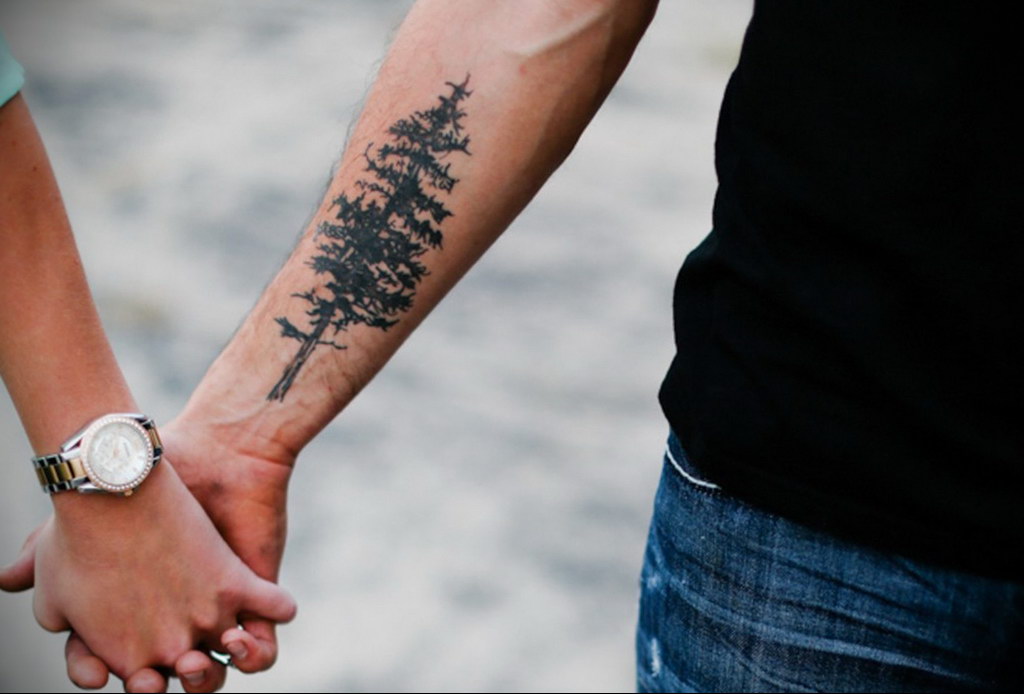 tattoo fir tree on hand 25.11.2019 №026 -tattoo spruce- tattoovalue.net