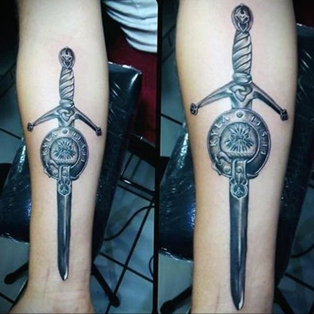 Right Forearm Dagger Tattoo For Men