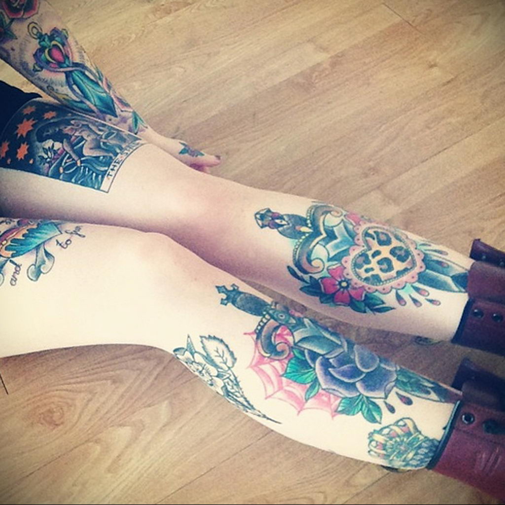 Traditional Dagger With Snake And Roses Tattoo On Right Thigh