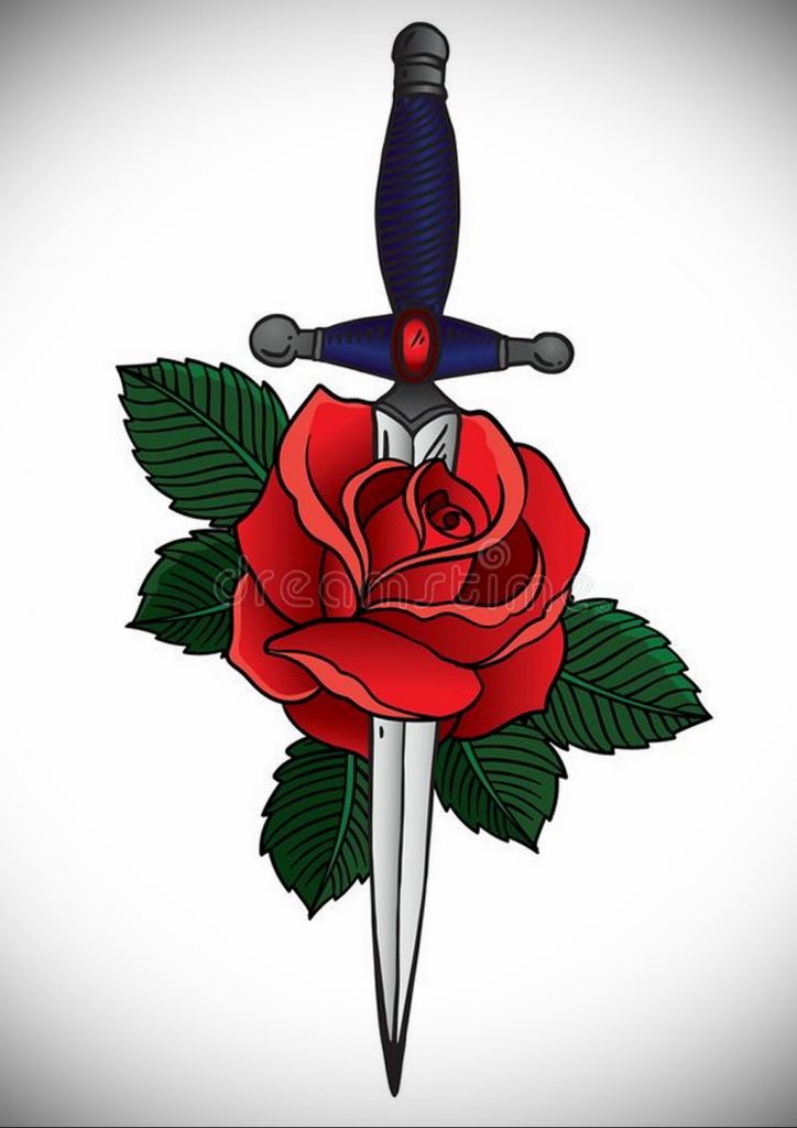 rose dagger tattoo  №036 -dagger tattoo -  
