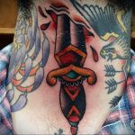 тату кинжал на шее 27.12.2019 №013 -dagger tattoo- tattoovalue.net