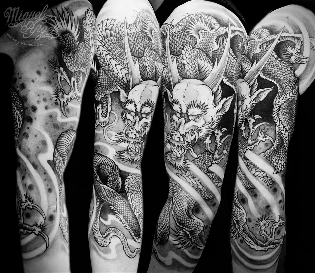 dragon sleeve tattoo 23.01.2020 №026 -dragon tattoo- tattoovalue.net