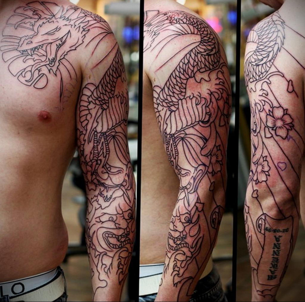 dragon sleeve tattoo 23.01.2020 №035 -dragon tattoo- tattoovalue.net