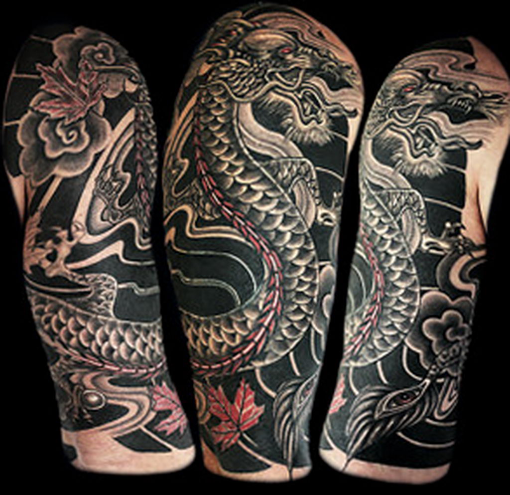 dragon sleeve tattoo 23.01.2020 №047 -dragon tattoo- tattoovalue.net