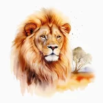 A stunning watercolor tattoo design of a lion's head with a subtle African savanna background, ideal for a large back piece or sleeve.