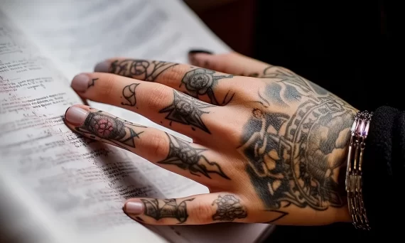 A close up of a persons tattooed hand turning the la cf fc a ae dfa 16.12.2023 tattoovalue.net 001