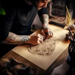 An artist sketching a tattoo design on paper with ta cc bd aa babf abef _1 16.12.2023 tattoovalue.net 078
