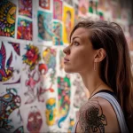 What are the best ink colors for tattoos - A beautiful woman admiring a wall of colorful tattoo ec c ac dfef _1_2_3 - 030124 tattoovalue.net 004