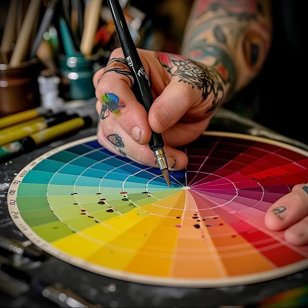 What are the best ink colors for tattoos - A color wheel being used to select complementary tat ff f b c facc - 030124 tattoovalue.net 027