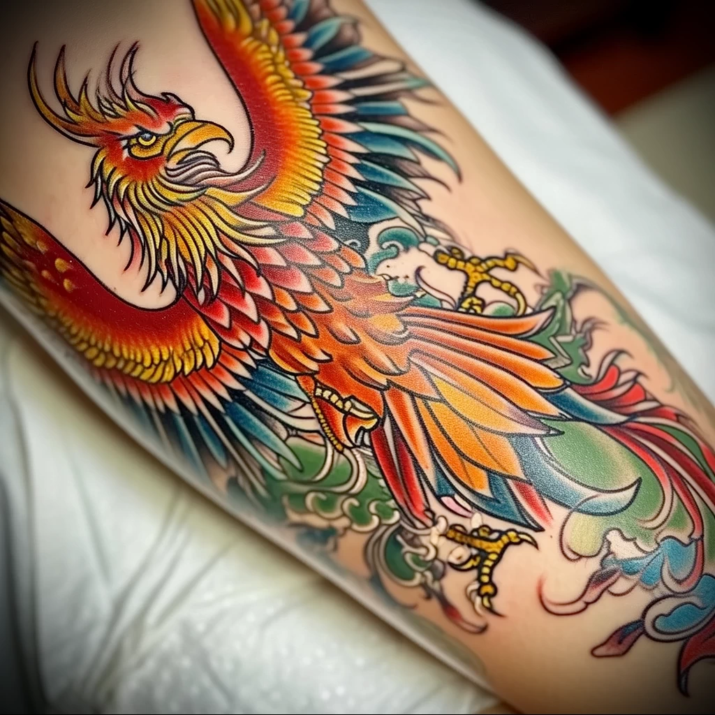 What are the best ink colors for tattoos - A detailed multicolored phoenix tattoo on someones a a dcefb _1 - 030124 tattoovalue.net 035