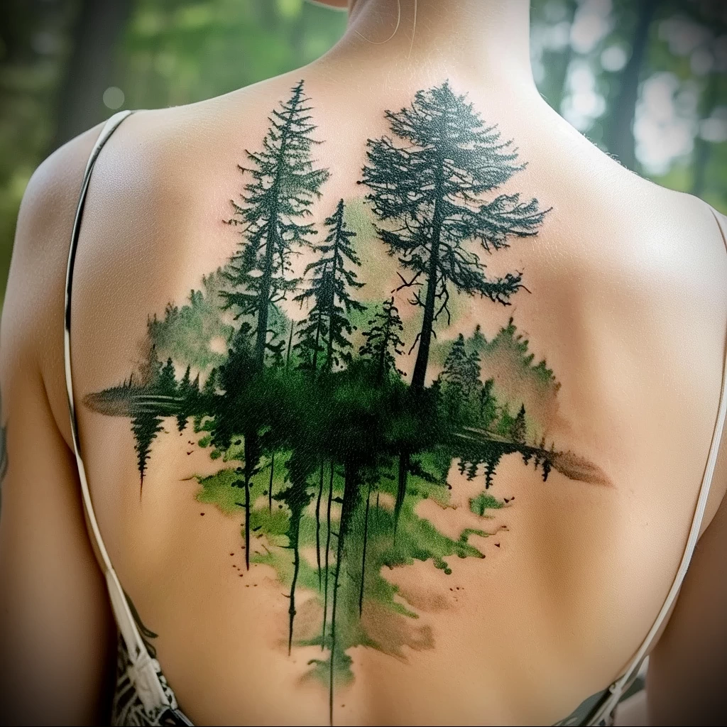 What are the best ink colors for tattoos - A green forest themed tattoo on someones back sty fa ac f bdafec _1_2 - 030124 tattoovalue.net 050